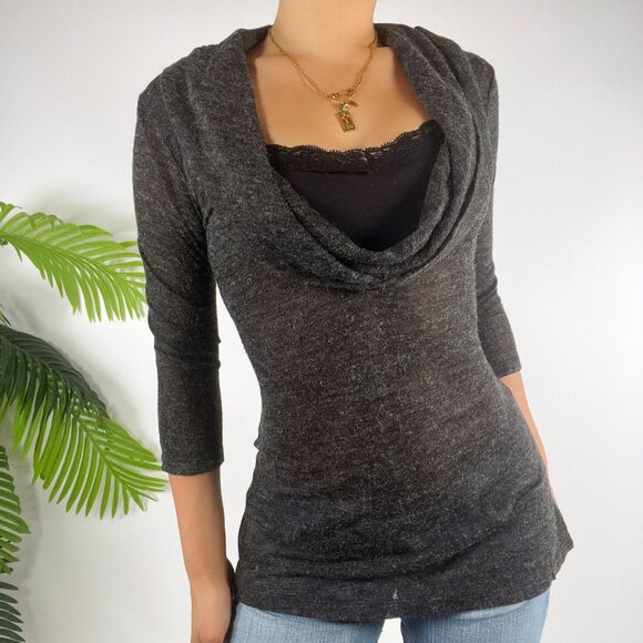 Womens Y2K Charlotte Russe Small Gray Classy Bodycon Knit Cowl Neck Sweater - Picture 1 of 7